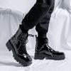 Niche British Style Platform Derby Shoes Square Head Bright Leather Men's Business Casual Retro Boots