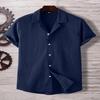 Men's Casual Lapel Short Sleeve Shirt, Breathable Wrinkle Texture Fabric, Button-down Top for Daily Commute and Leisure