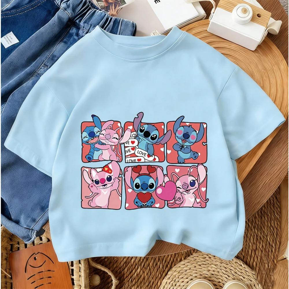 Cute Children Crew Neck Tee Stitch Popular Cartoon For Boys Girls Summer Casual Fashion Wear
