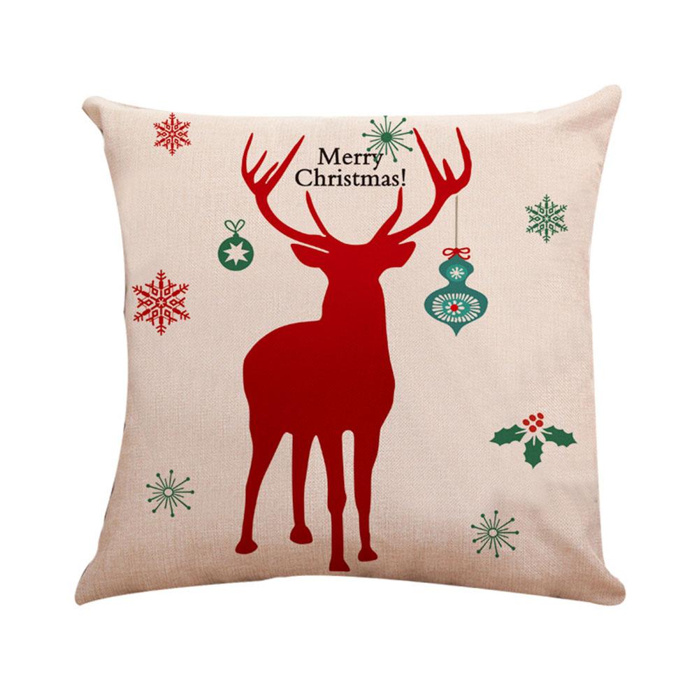 Christmas Red Deer Christmas Style Cotton Linen 45X45CM Cushion Cover Waist Pillow Case Living Room Chair Sofa Home Decoration