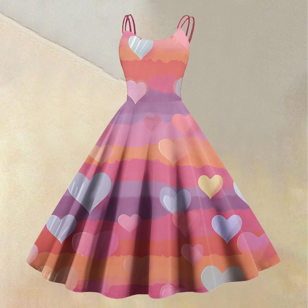 Women's Valentine's Day Love Heart Print Sexy Off Shoulder Vintage Dress