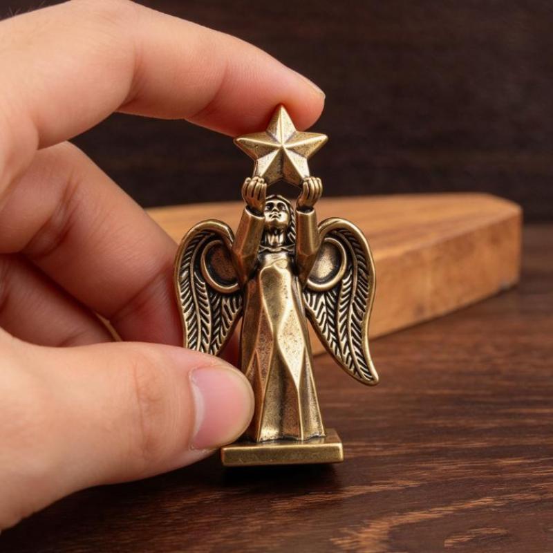 1/2Pcs Small Brass Angel Statue Vintage Metal Finish Star Holding Design For Home Desktop Shelf Decor Holiday Gifts