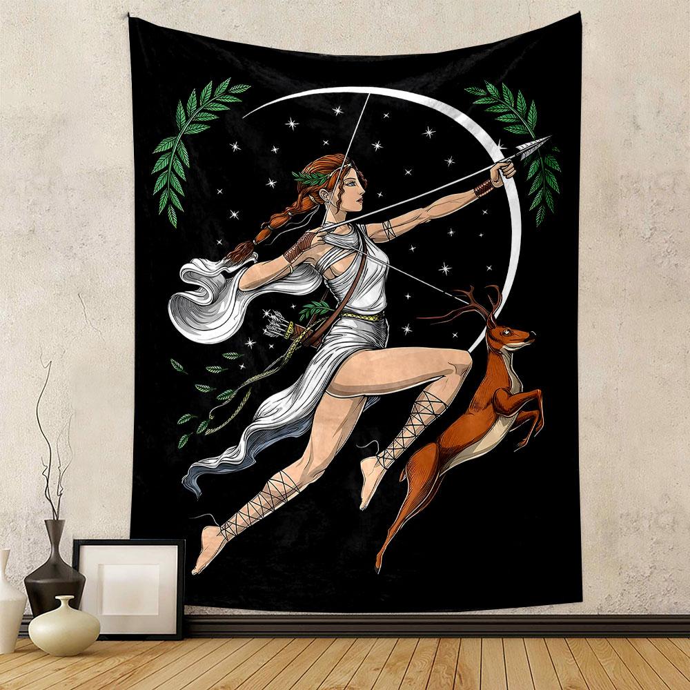 "Artemis Hunting Under Moonlight" Patterned Tapestry Home Decor, Suitable for Bedroom and Living Room, Gift