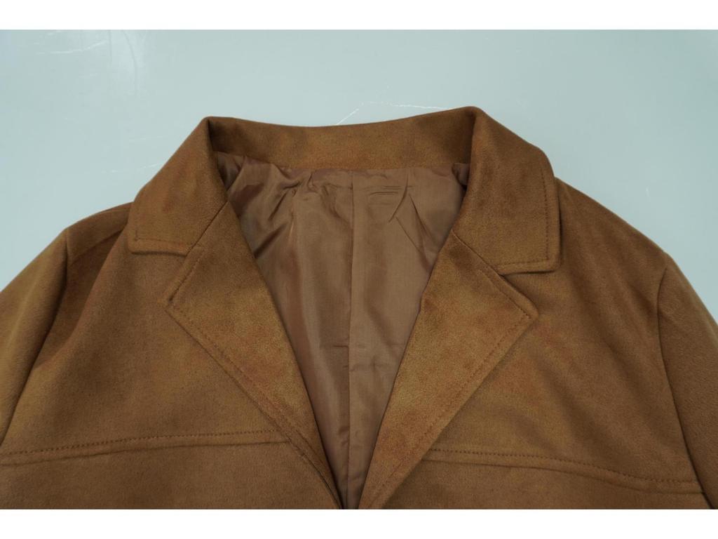 Vintage Brown Loose Fit Women's Long Sleeve Blazer with Pockets