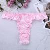 Mens Lingerie Soft Shiny Briefs Thong Panties Ruffled Frilly Sissy Bikini Briefs Thong Underwear Underpants
