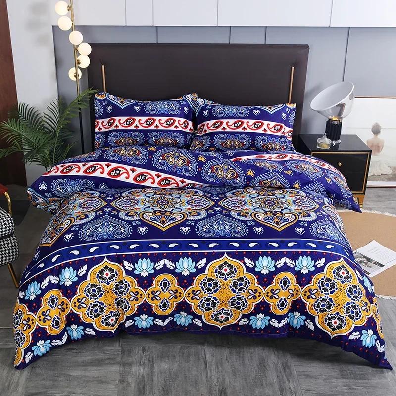3pcs Boho Bedding Set Striped Geometric Duvet Cover and Pillowcases in Brown Ethnic and Traditional Style Soft Cozy Quilt Covers