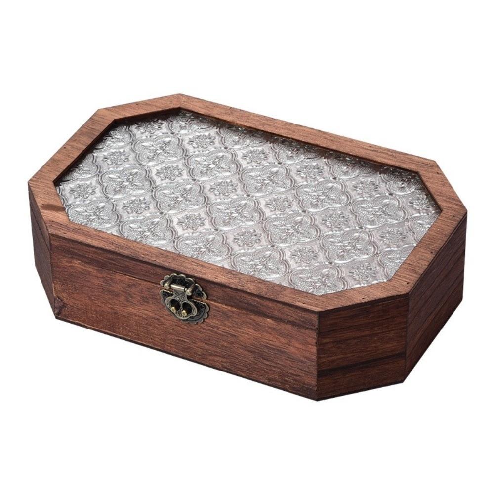 Minimalist Wooden Cosmetic Storage Box Glass Floral Flip Cover Jewelry Box Multi-Functional Storage Cabinet Jewelry