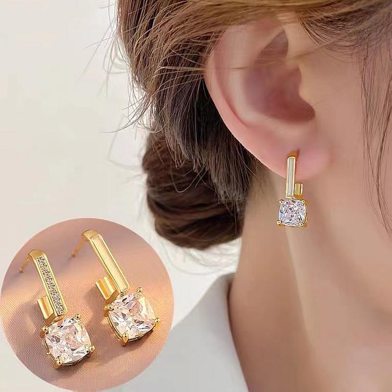 

Asymmetrical Square Design Luxury Korean Earrings Electroplated