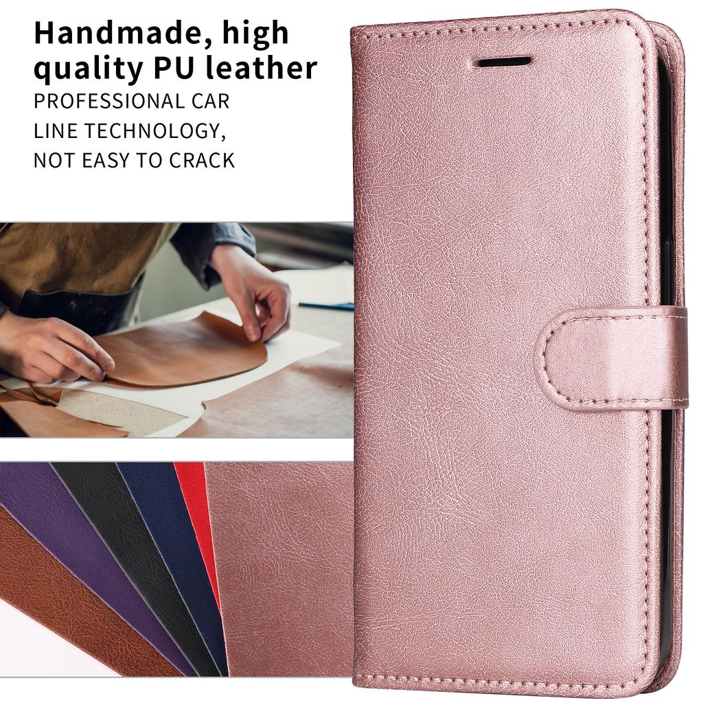 For iPhone 17 Pro Leather Wallet Case with Strap Solid Color Phone Stand Cover