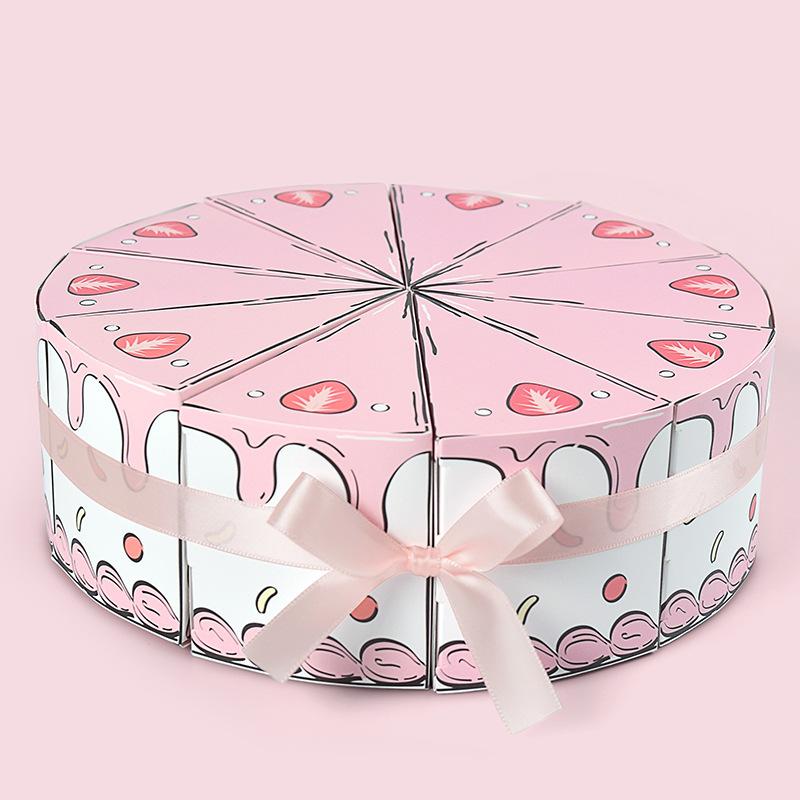 10Pc Rainbow Strawberry Cookie Candy Box Triangle Cake Shape Gift Packing Box for Kids Birthday Baby Shower School Party Decor