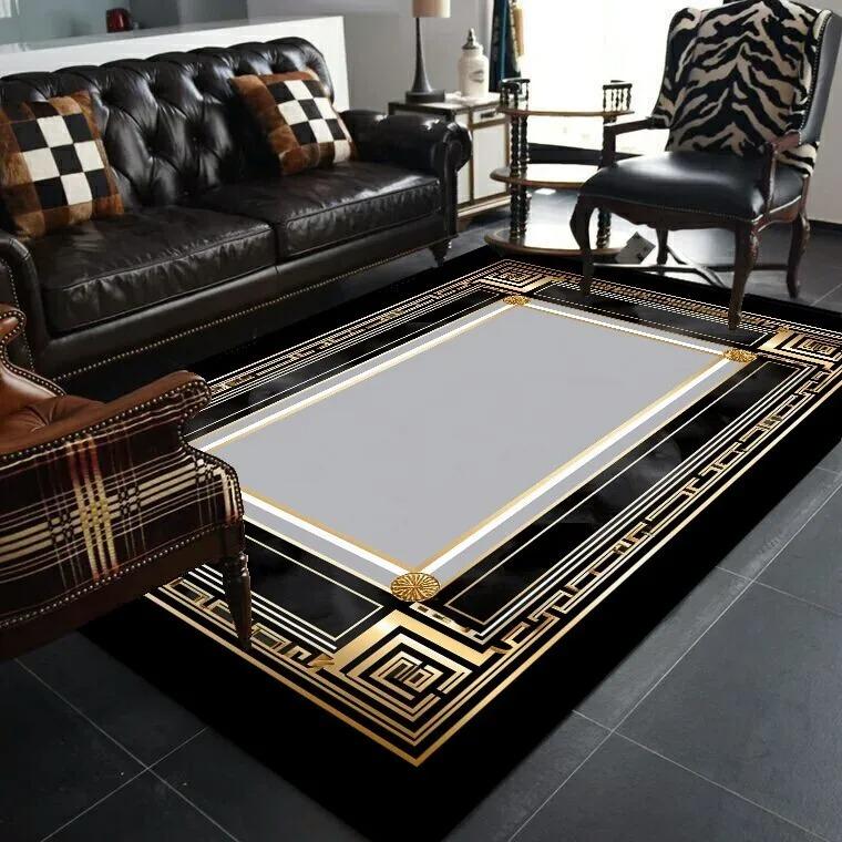 Black Gold Classical Carpets for Living Room Home Luxury Large Area Rugs Bedroom Decor Bathroom Anti-skid Washable Floor Mat