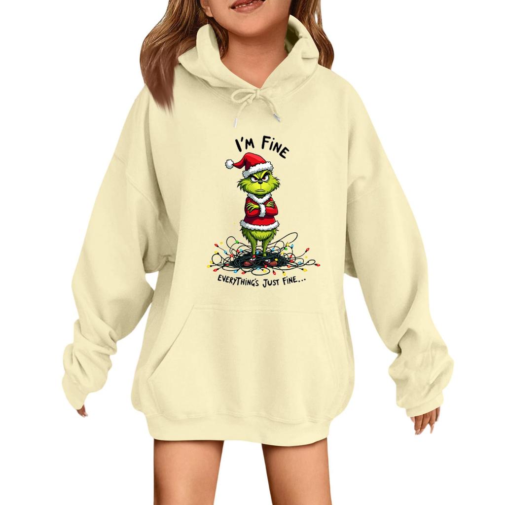 Children's Fashionable Casual Long-sleeved Loose Christmas Print Pullover Hooded Sweatshirt