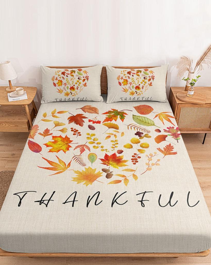 Autumn Maple Leaf Pattern Sheet Three-Piece Digital Printed Sheet Bedding Set Adult Children