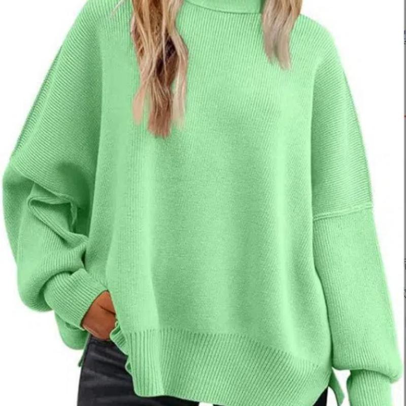 Women's Oversized Batwing Sweaters 2025 Fall Outfits Trendy Crewneck Knit Side Slit Fashion Pullover Tops