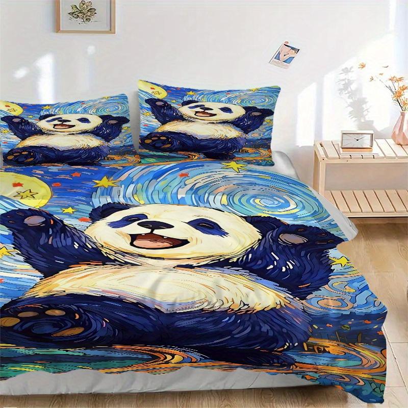 3pcs Panda Night Bedding Cover Set, Fashion Classic Popular Print Bedding Set, Soft Comfortable, All Season Use, For Bedroom, Guest Rooma0819198