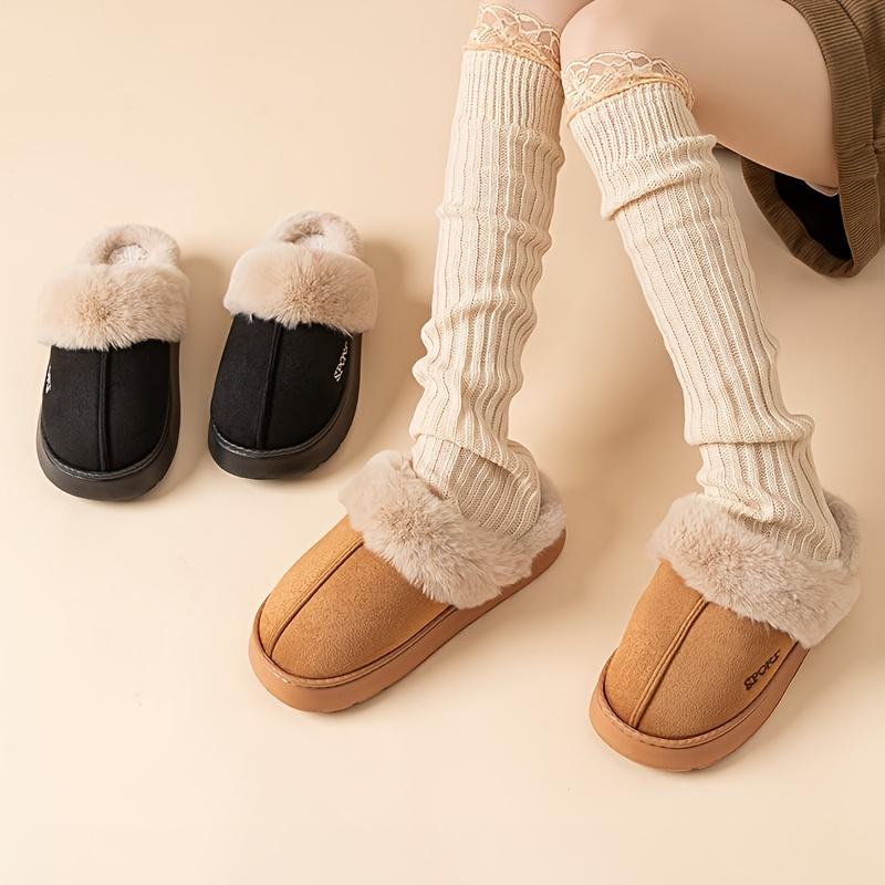 Cozy Women'S Faux Slippers - Soft EVA Sole, Plush Lining, Winter Indoor/Outdoor Footwear In Black, Beige, Pink, Brown, White, Sporty Deer Skin Design
