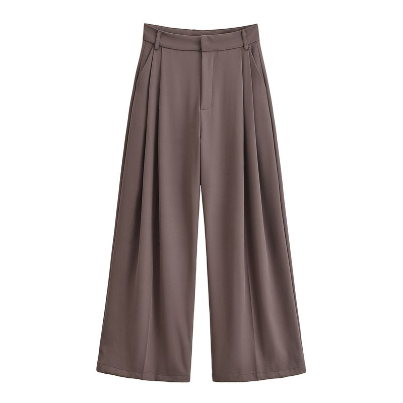 Kaslead New Women Clothes Western Style Versitile Fashion Flip Double Pleated Wide Leg Pants 4661439