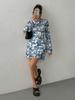 2025 Spring/Summer Women's Printed Flared Sleeve Backless Mesh Dress