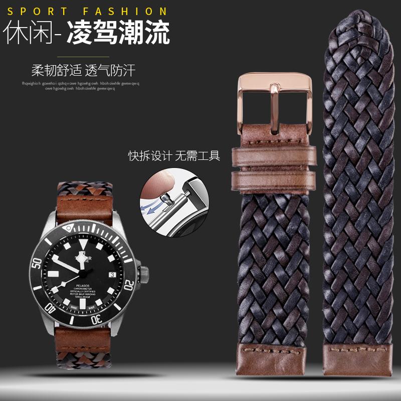 20mm 22mm Weiches Lederarmband für Fossil Bul-gari BVL102929 Huawei GT Watch Gewebtes Rindsleder Uhrenkette Retro Vintage Uhrenarmband