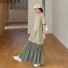 MODIQUE Summer Plus Size Women Loose Casual Patchwork Pleated Cotton Extended Length T-Shirt Long Dresses Female Oversize Short Sleeve O-Neck Dresses