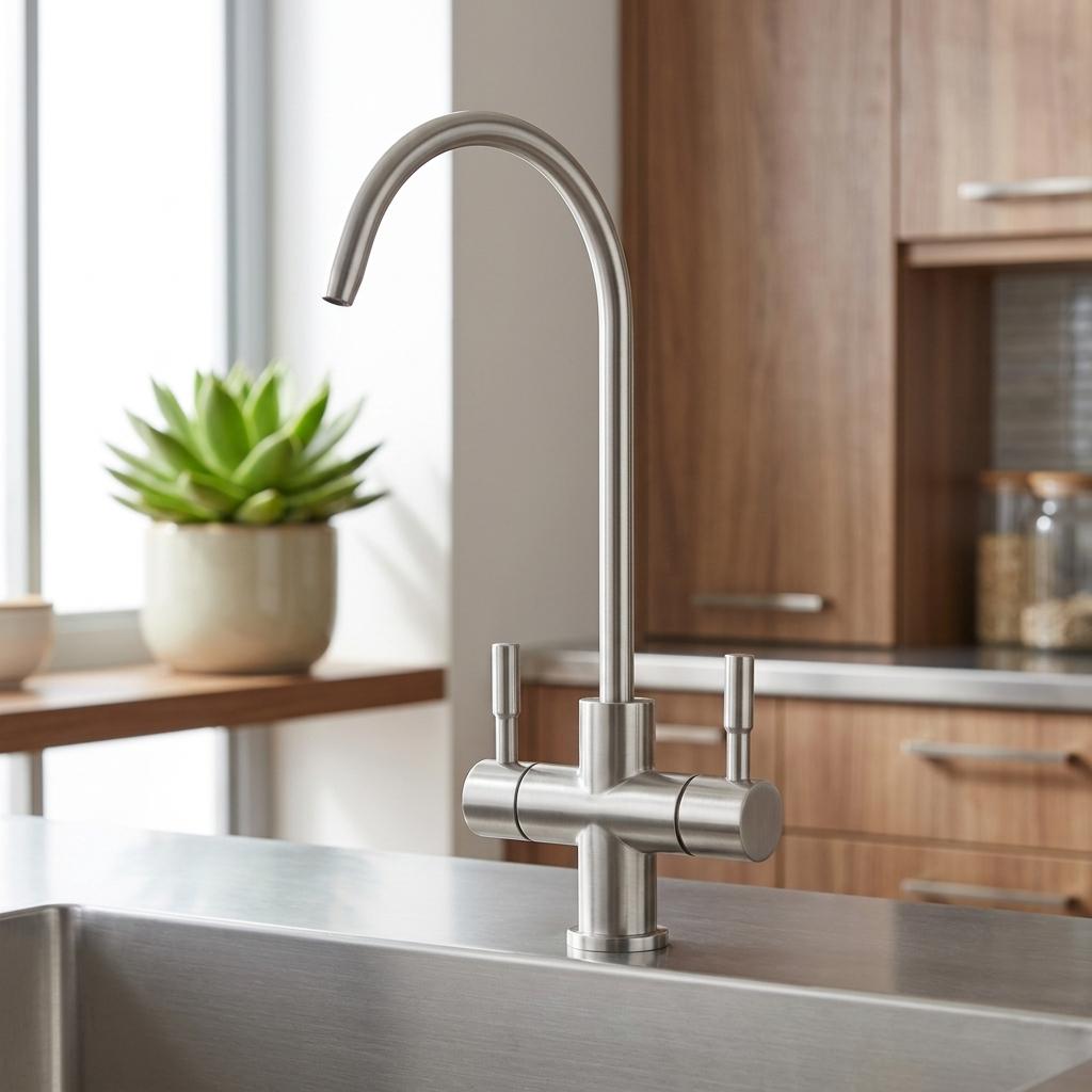 High-quality Stainless Steel Reverse Osmosis Double Faucet Manual Cost-effective Rust-resistant Easy Install Household Use серебряный