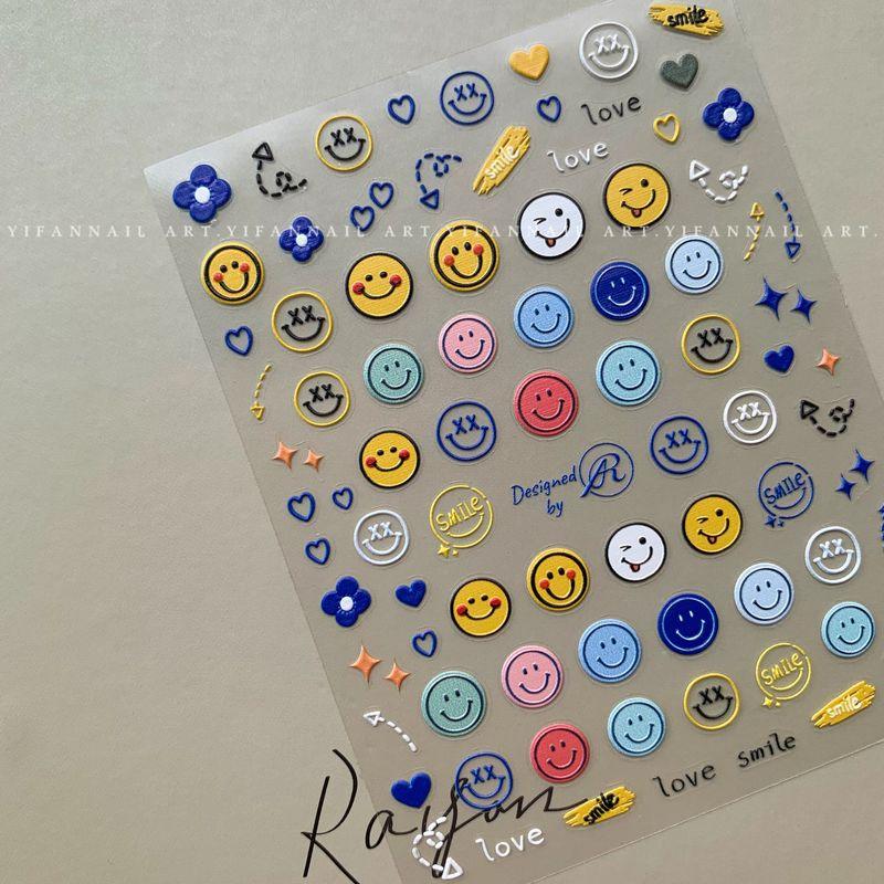 

J98 Minimalist Line Fun Smiley Face Nail Sticker J98-1. [relief colorful smiling face. 1]]