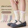 Lolita Mid-Calf Lace Trim Bowknot Socks - Cotton, Sweat-Absorbent, Breathable, Trendy Slouch Design.