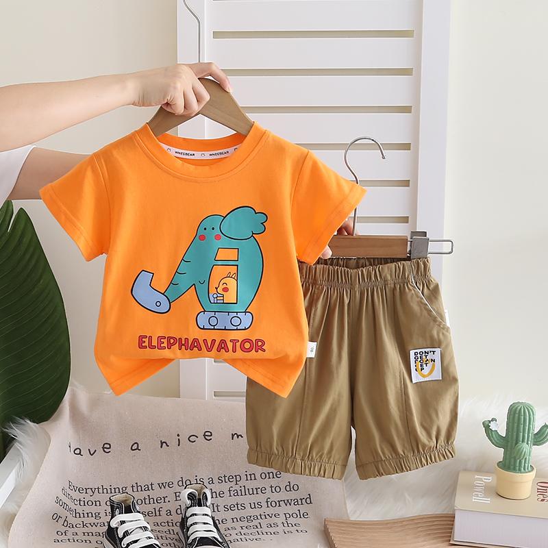 

Комплект з короткими рукавами для хлопчиків. Дитяча футболка з мультяшним візерунком. Повсякденні шорти. Комплект із двох частин. Милий дитячий одяг. XXL помаранчевий