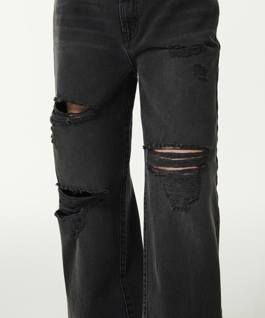MUSINSA STANDARD WOMAN Women'S Multi Distressed Wide Denim Pants [Washed Black]
