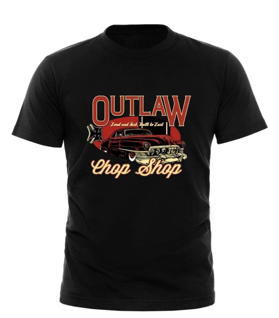 T-SHIRT OUTLAW CHOP SHOP HOT ROD T shirt ABBIGLIAMENTO 100% COTONE RAT ROD RETRO