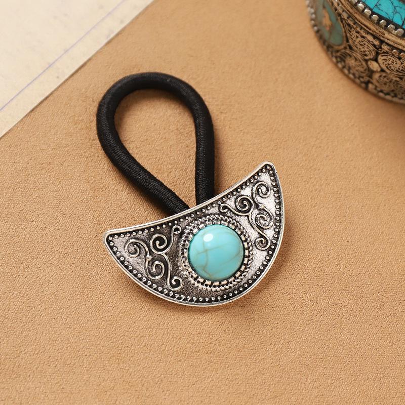 Mongolian Tibetan hair accessories retro turquoise inlaid hair rope niche exotic hair tie rubber band headrope women