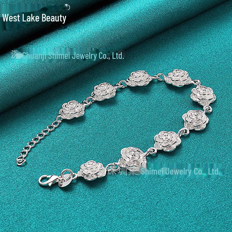 Silver Rose West Lake Necklace & Bracelet Set for Women