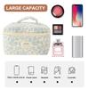 Women Quilted Makeup Bag Printed Cotton Aesthetic Toiletry Purse Large Capacity Zipper Closure Female Travel Bag