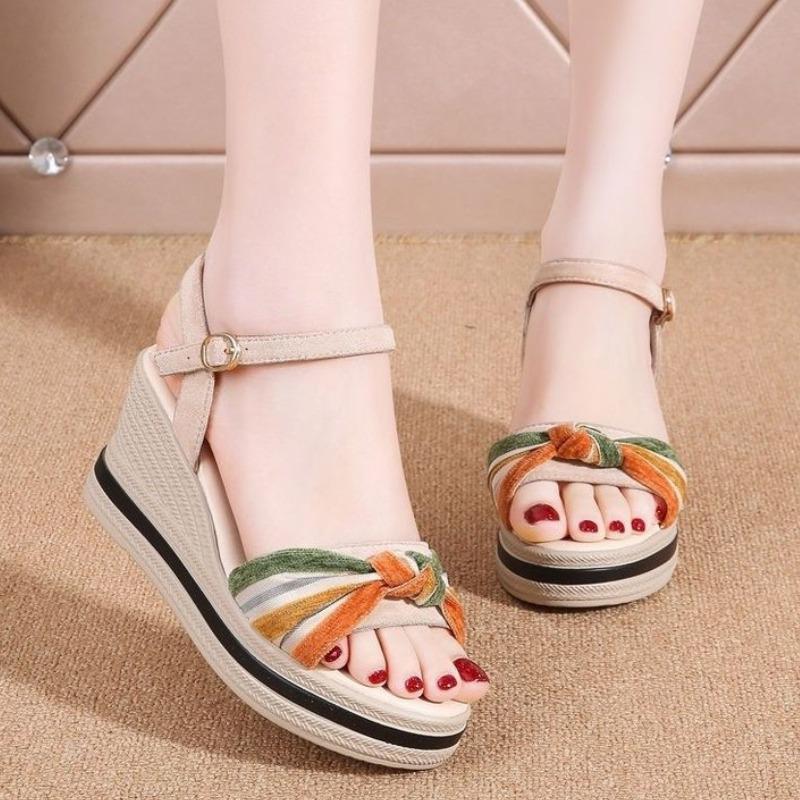 Fashion Ladies Shoes Orthopedic Summer 2025 Wedge Heel Roman Style Comfort Footwear with High Heels Sandals for Women Leather