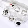 {Summer2} 6Pcs Punk Demon Claw Clown Poker Black 8 Billiard Rings Set For Women Men Vintage Gothic Finger Rings Party Jewelry