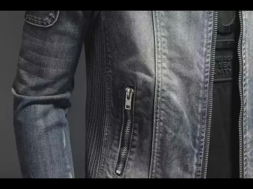 Europäische Retro Slim Fit Motorrad-Jeansjacke - Lässiger Reversmantel für Herren, trendiger Stil