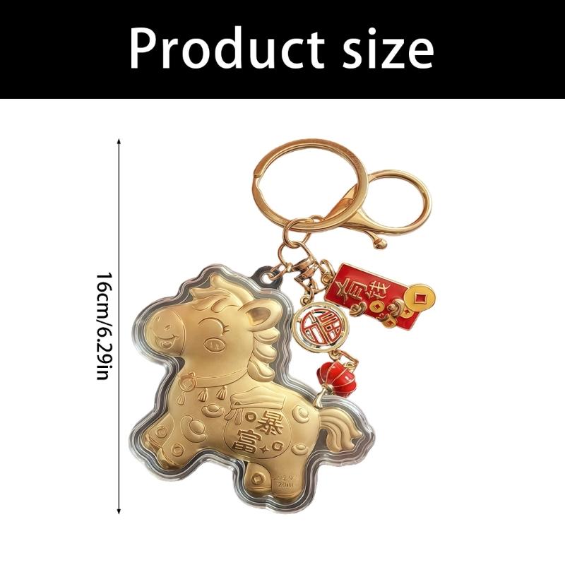 Goldenes Pferdejahr Schlüsselanhänger Anhänger Handgefertigt PVC Tierkreiszeichen Tasche Anhänger Für Neujahrsgeschenk Mit 3 Glücksbringenden Themen