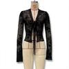 Sexy Sheer Chiffon Blouse for Women Slimming Ruffle Bell Sleeves