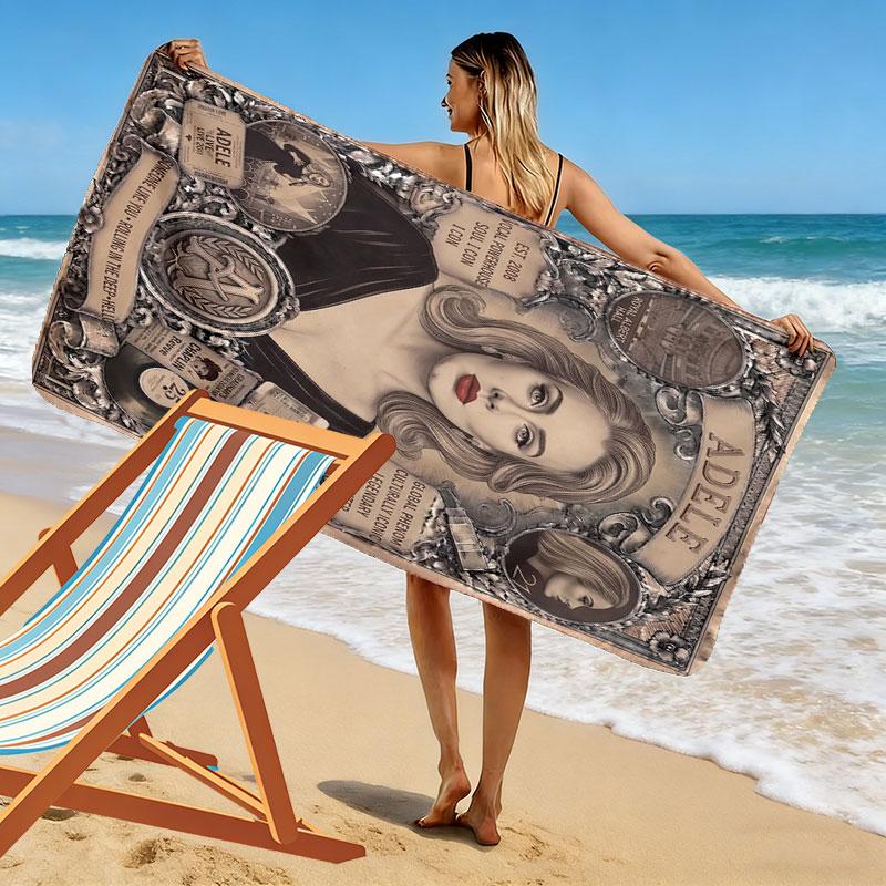 Adele Melody Print Beach Towel, Large Soft Quick Dry Towel for Beach Camping Swimming