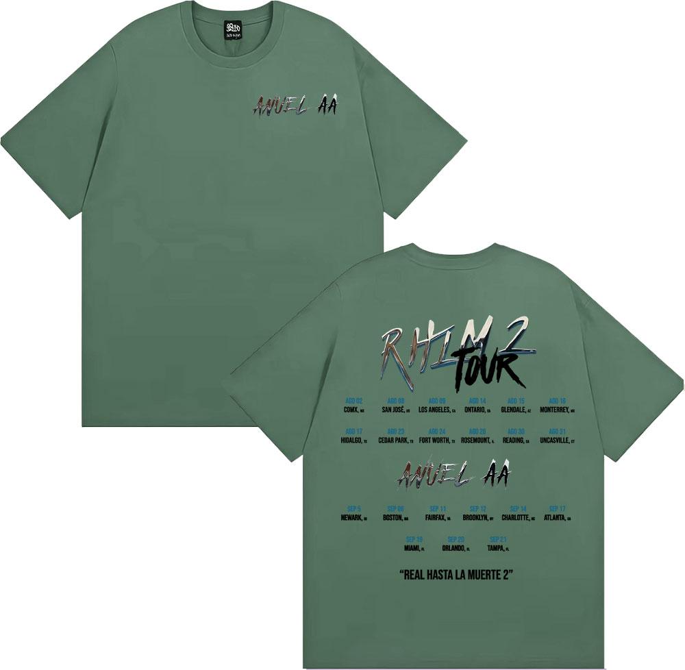 Anuel AA Rhlm 2 Real Hasta La Muerte Album Print T Shirt Mens Women Hip Hop 90s Vintage Cotton Short Sleeve Tshirts Streetwear