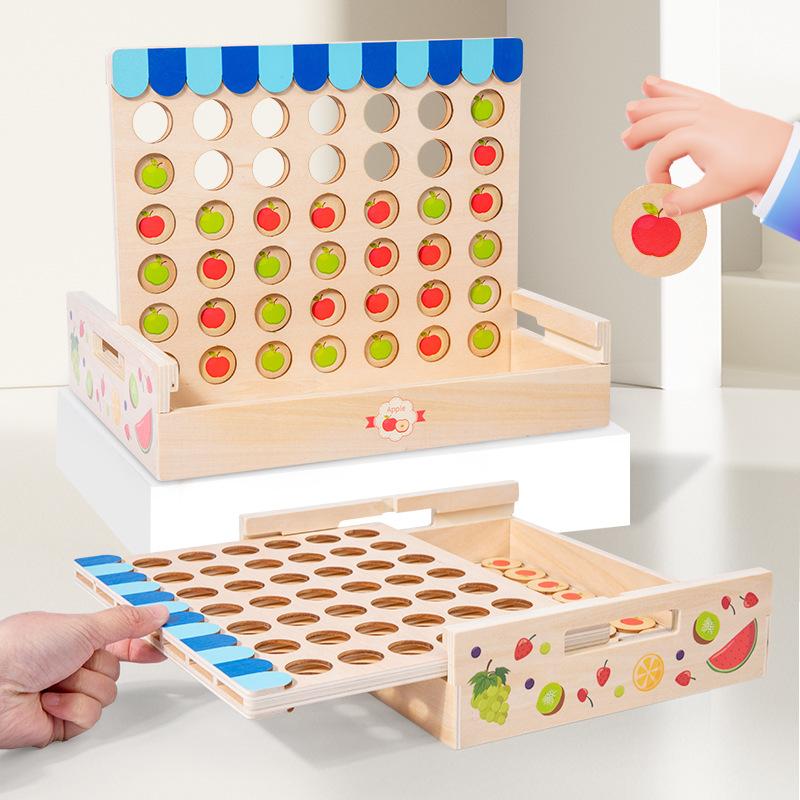 Children's Intellectual Development Desktop Interactive Chess Wooden Three-dimensional Fruit Four-child Chess Children's Educational Toy Game