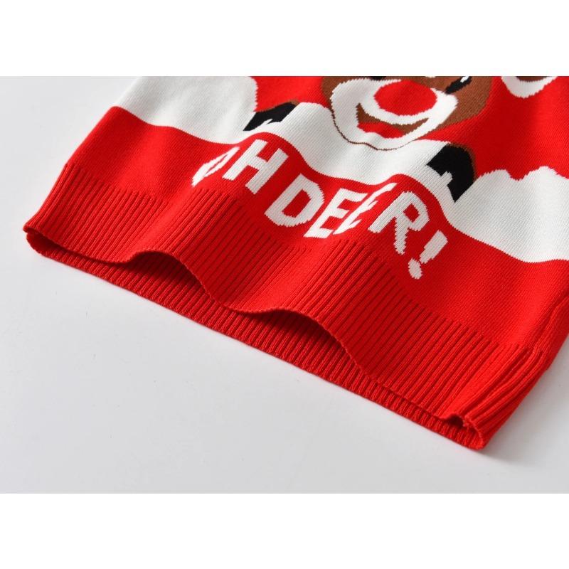 Boys,girls, Christmas Knitwear, Reindeer Pattern Jacquard Round Neck Sweater, Long Sleeved Pullover, Autumn and Winter