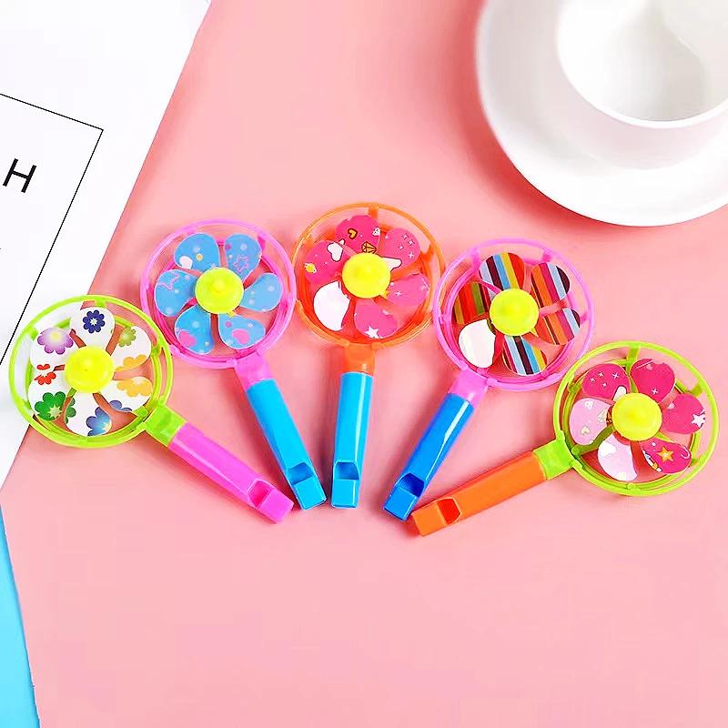 12Pcs Candy Colored Whistle Windmill Game Birthday Party Gift Plastic Colored Whistling Windmill Windmill Toy