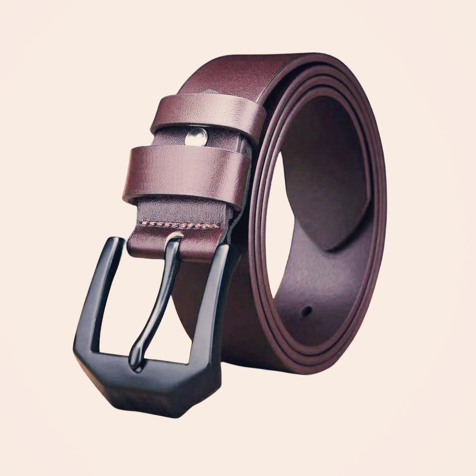 Men's Soft Leather Belt with Alloy Japanese Antique Buckle, Copper Pin