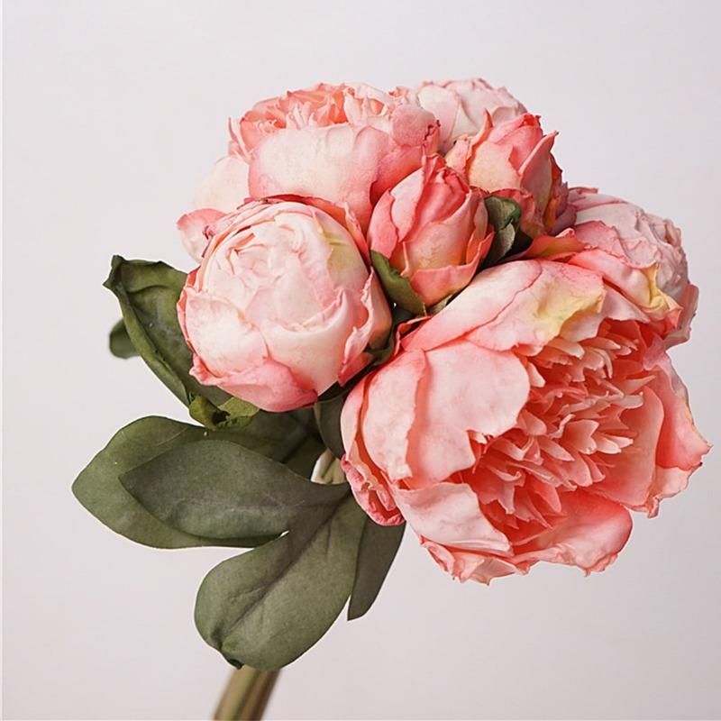 

2 связки винтажных искусственных цветов с обожженным краем, букет пионов, невеста с цветами в руках, шелковый цветок для свадьбы, ресторана, дома, в помещении, на открытом воздухе, украшение розовый