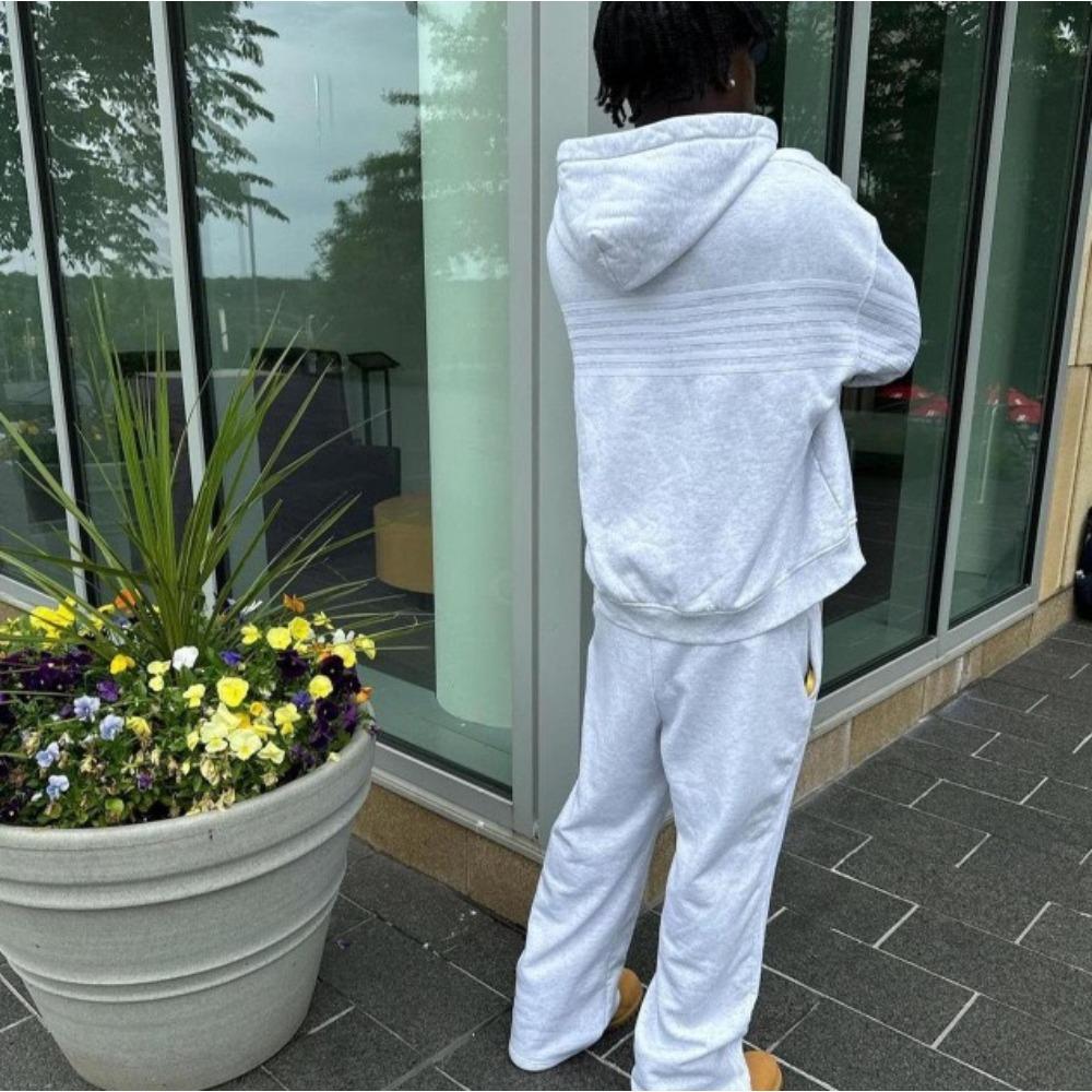 ZYLLO Americká Jednoduchá Klasická Pruhovaná Sportovní Mikina s Kapucí Dvoudílná Sada Street Retro Trend Jogger Tepláky Šedé Tepláky