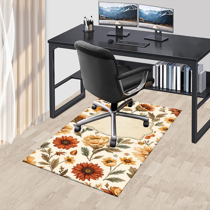 1PC Floral Pattern Carpet Office Rug Mat Home Decor Area Carpet Festival Gift Office Desk Chair Carpet Longlasting Material