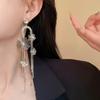 Diamond-Studded Silver Flower Tassel Earrings: Luxurious European and American Style, Elegant & Chic Dangle Earrings for Women