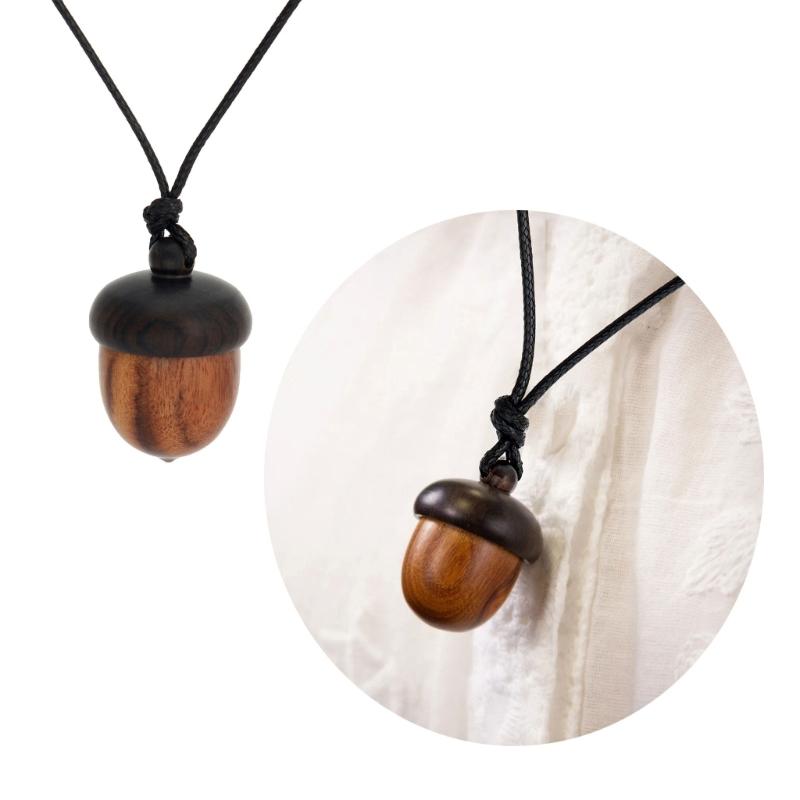 Wooden Acorns Pendant Necklace Choker with Wax Rope Men Women Ethnic Style Storage Pendants Necklaces Jewelry Accessory
