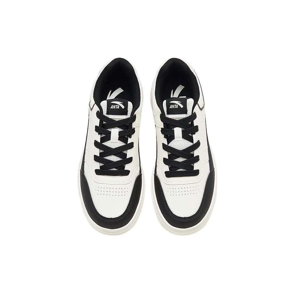 New Anta Anti Slip Wear Resistant Low Top Skateboard Shoes Women's Black White 922338065-2